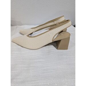 VIVAIA Della 2.0 Slingback Heels Ivory Chevron Block Heel EU 37 US 6.5 NEW